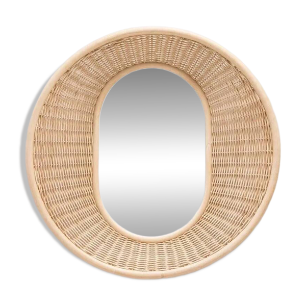 Miroir rond et convexe en rotin tressé