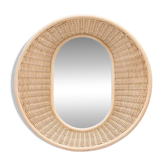 Miroir rond et convexe en rotin tressé