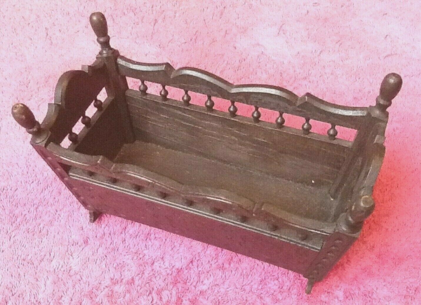 Breton style doll furniture cradle rocking carved and openwork wood...