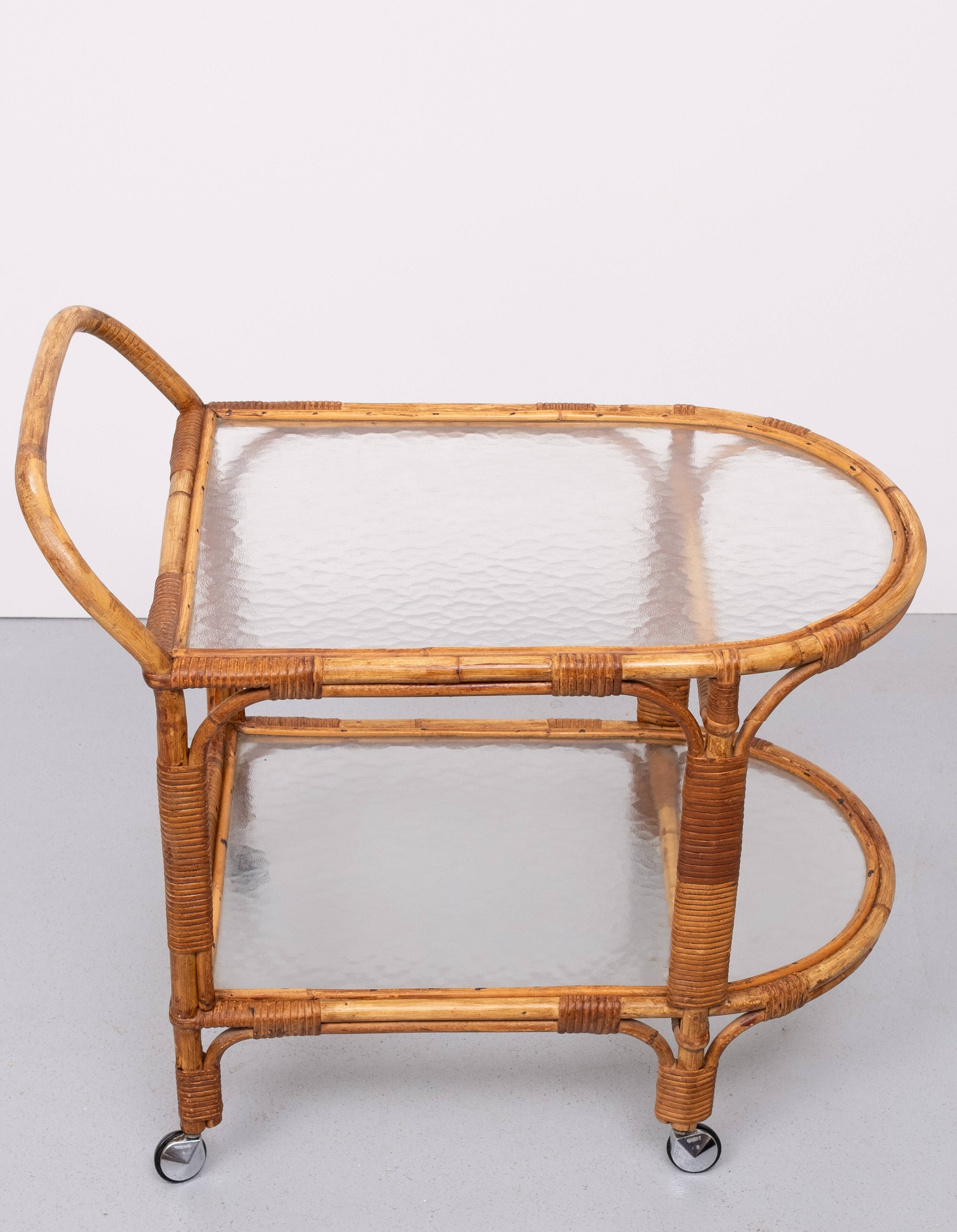 Rohe Noordwolde Rattan Serving Trolley 1960s