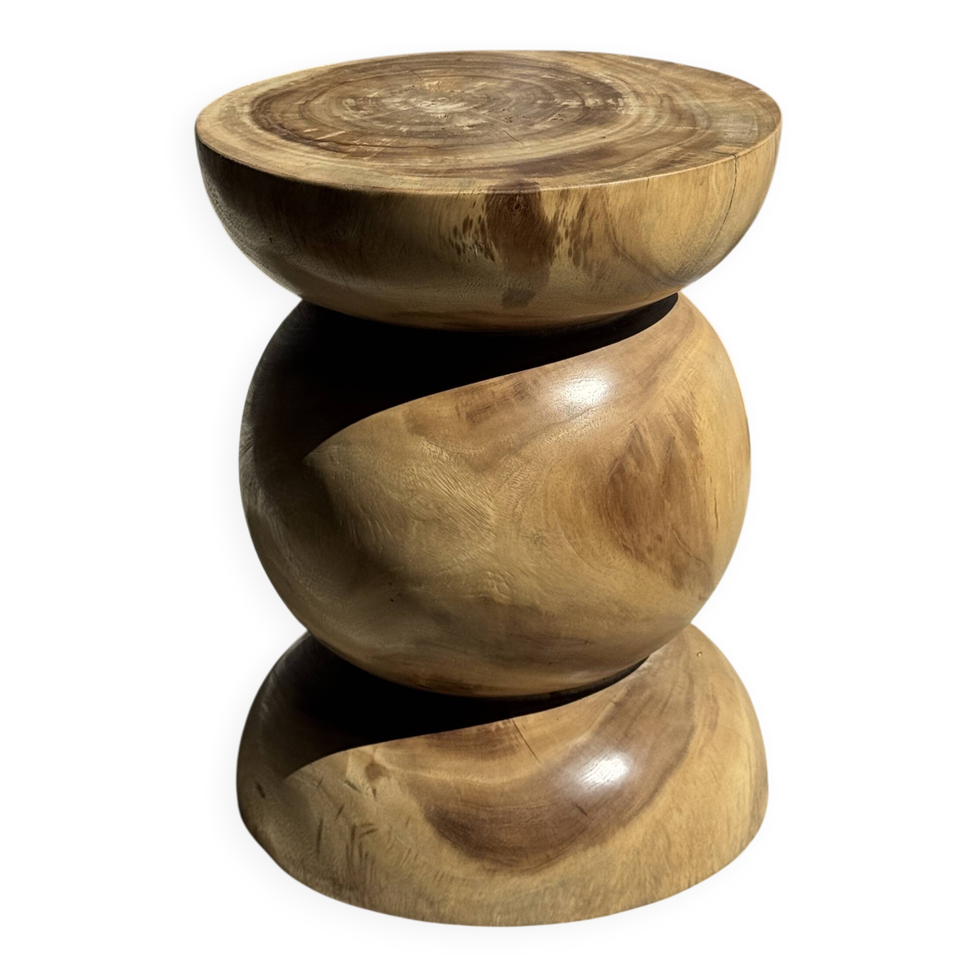 Stool, side table, end table in solid suar wood, spheres H50 D39.