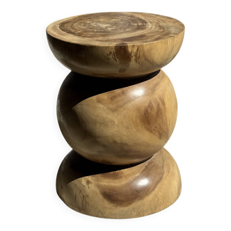 Stool, side table, end table in solid suar wood, spheres H50 D39.