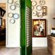 3-leaf screen in green wood, ecru paper and mirror