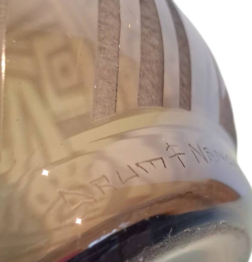 Art Deco vase in acid-etched smoked geometric glass by Daum Nancy France