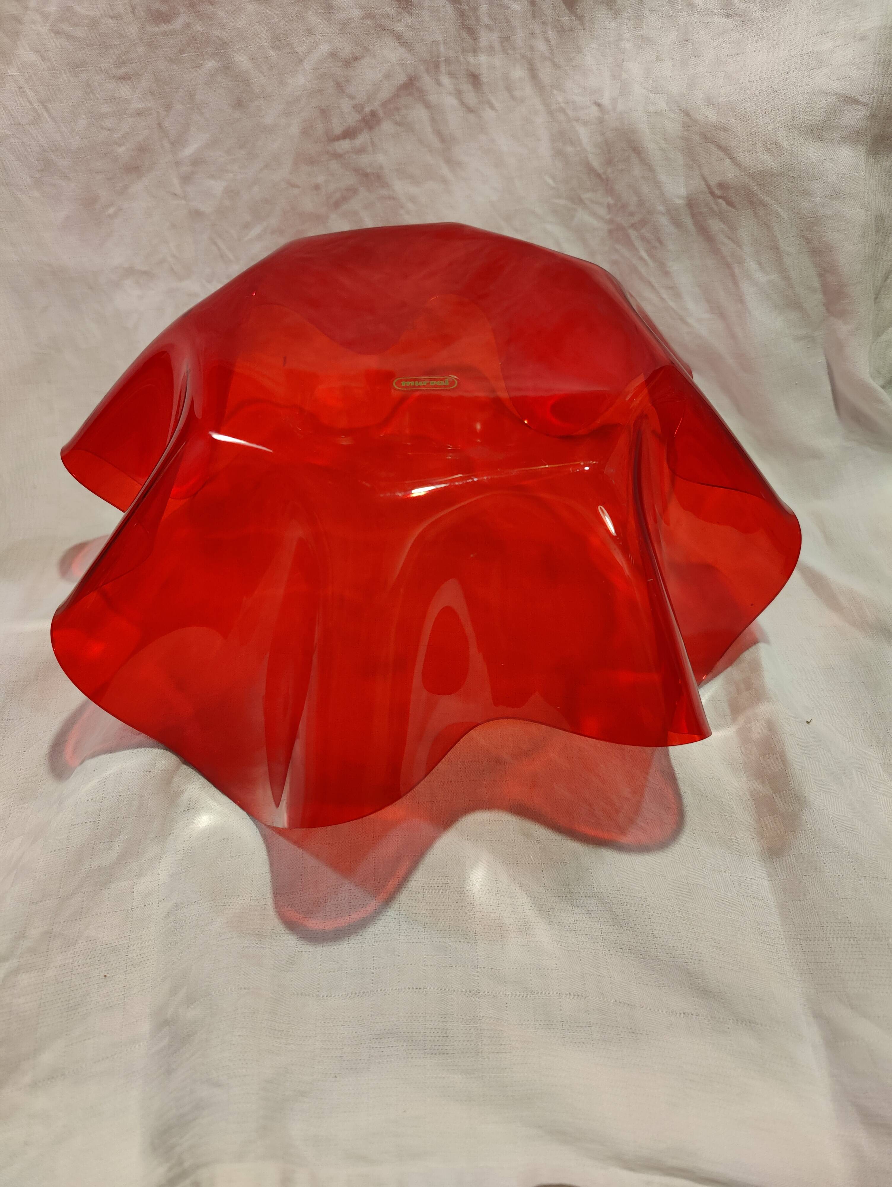 Red plexiglass fruit basket from the 70s