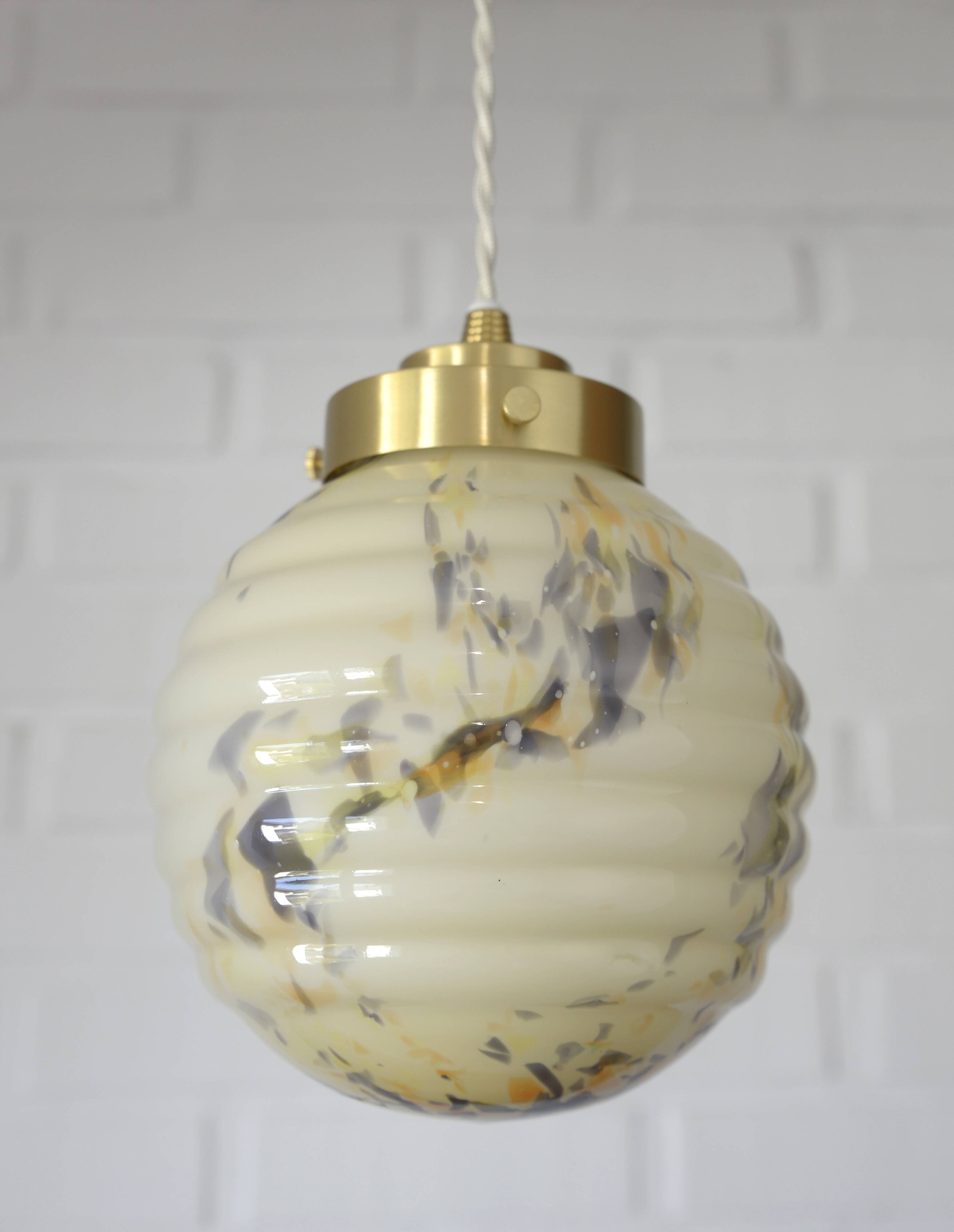 Art Deco redesign pendant lamp  / marbled glass antique hanging lamp