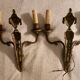 Pair of Louis XVI style neoclassical wall sconces in gilt bronze