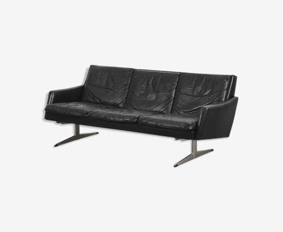 Mid Century Modern Black Leather, Modern Black Leather And Chrome Sofa