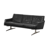 Mid-century modern black leather Scandinavian sofa, 1960s