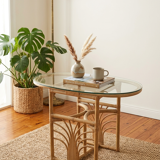Small oval dining table in rattan "Double Gerbe" – Duo Rivie format