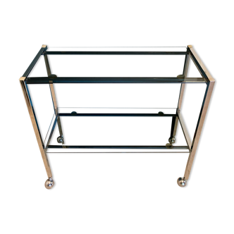 Desserte vintage chromée, 2 plateaux en verre fumé