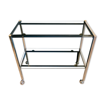 Vintage chrome dessert table, 2 smoked glass trays.