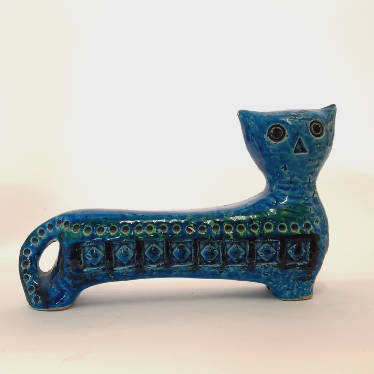 Vintage cat statue, Aldo Londi for Bitossi, Rimini blue series