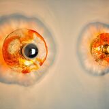 Pair of round wall lights by Murano Mazzega in orange frosted glass, Italy, 1970