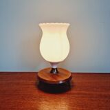 Scandinavian tripod lamp in white opaline and teak, 1960s