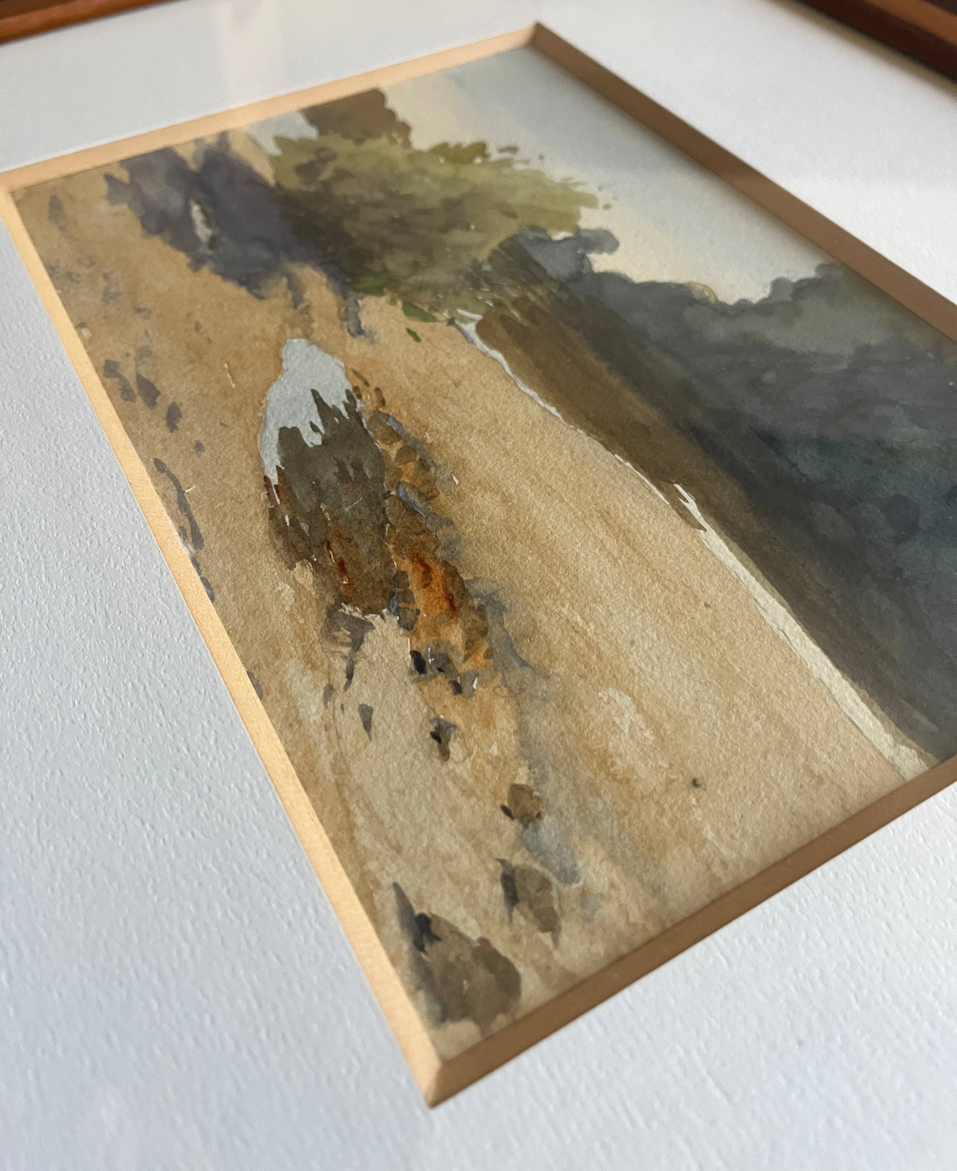 Watercolor painting attr. G. GIRARDOT (1856-1914) "Old river at Pesmes"