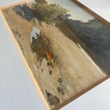 Watercolor painting attr. G. GIRARDOT (1856-1914) "Old river at Pesmes"