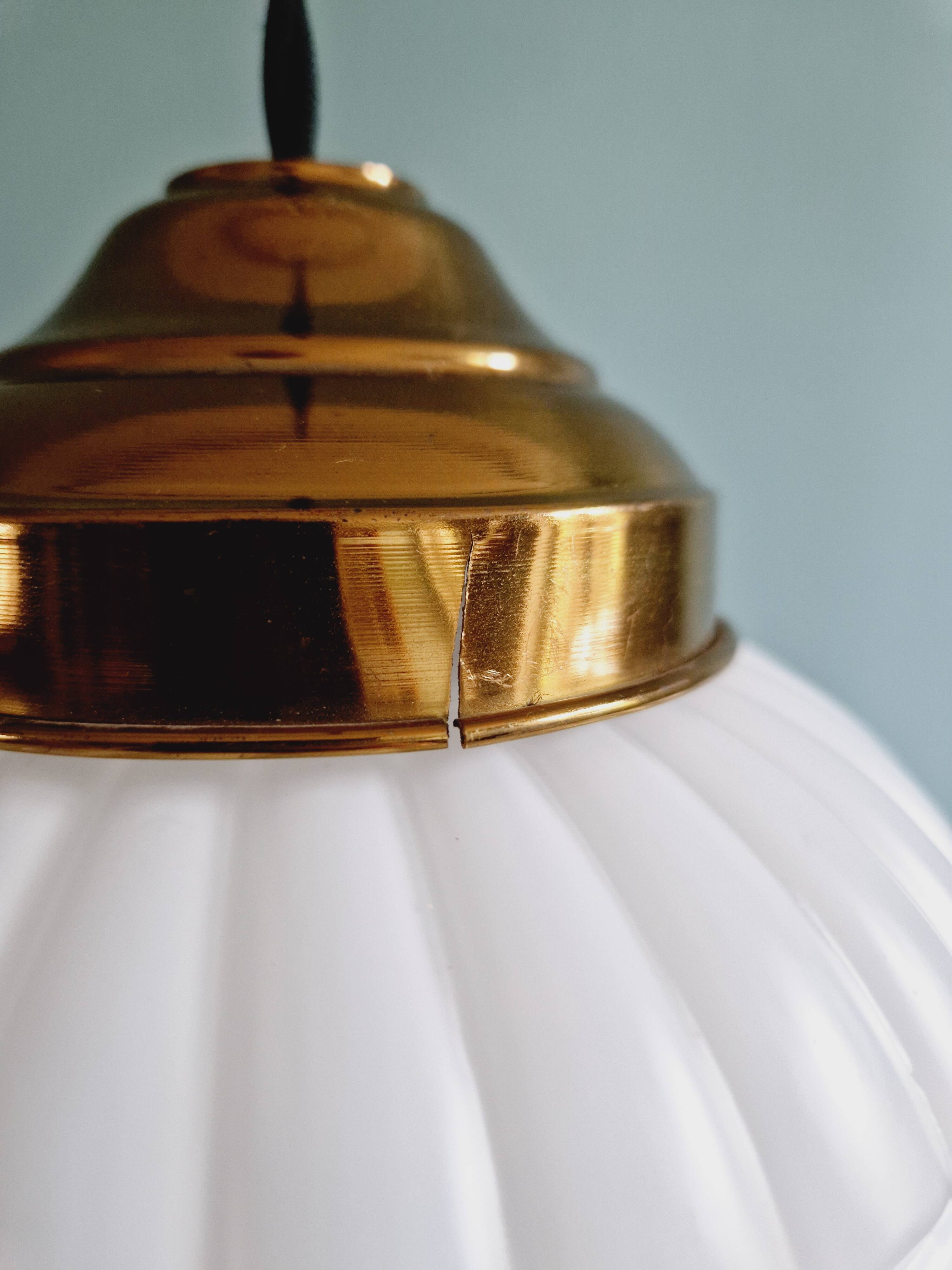 Art Deco pendant light in white opaline glass, 1920s-30s