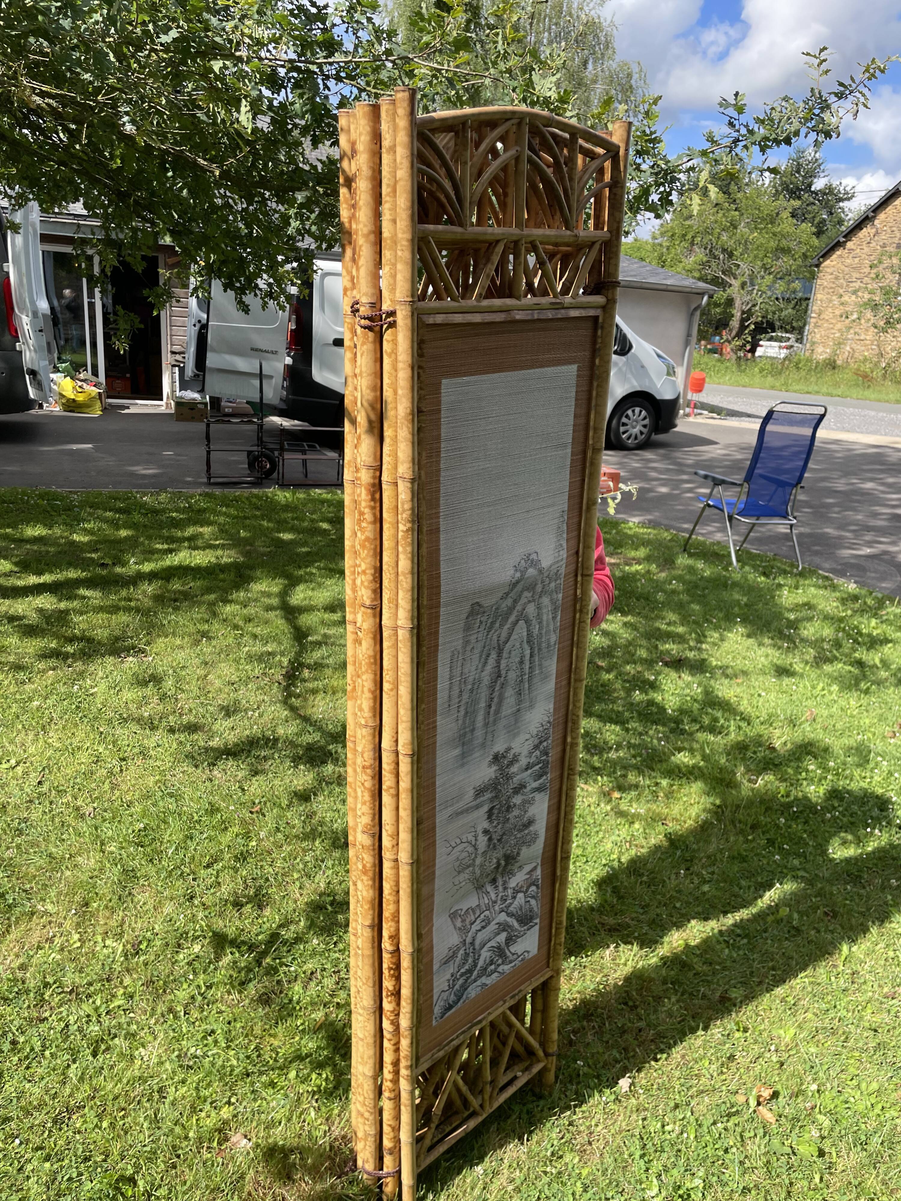 Vintage bamboo and rattan screen, 1970s