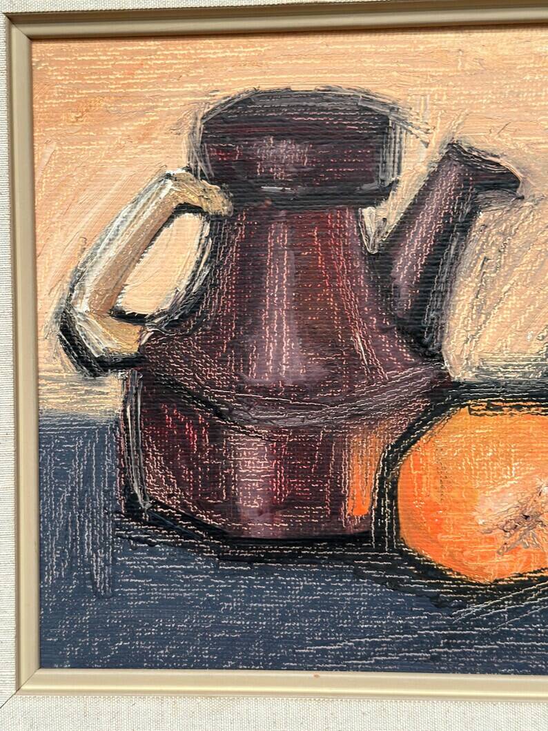 Original Swedish Oil on Panel – "Kattle and Oranges" by Herald – Signed – Dated 1966 – Framed Vintage Piece