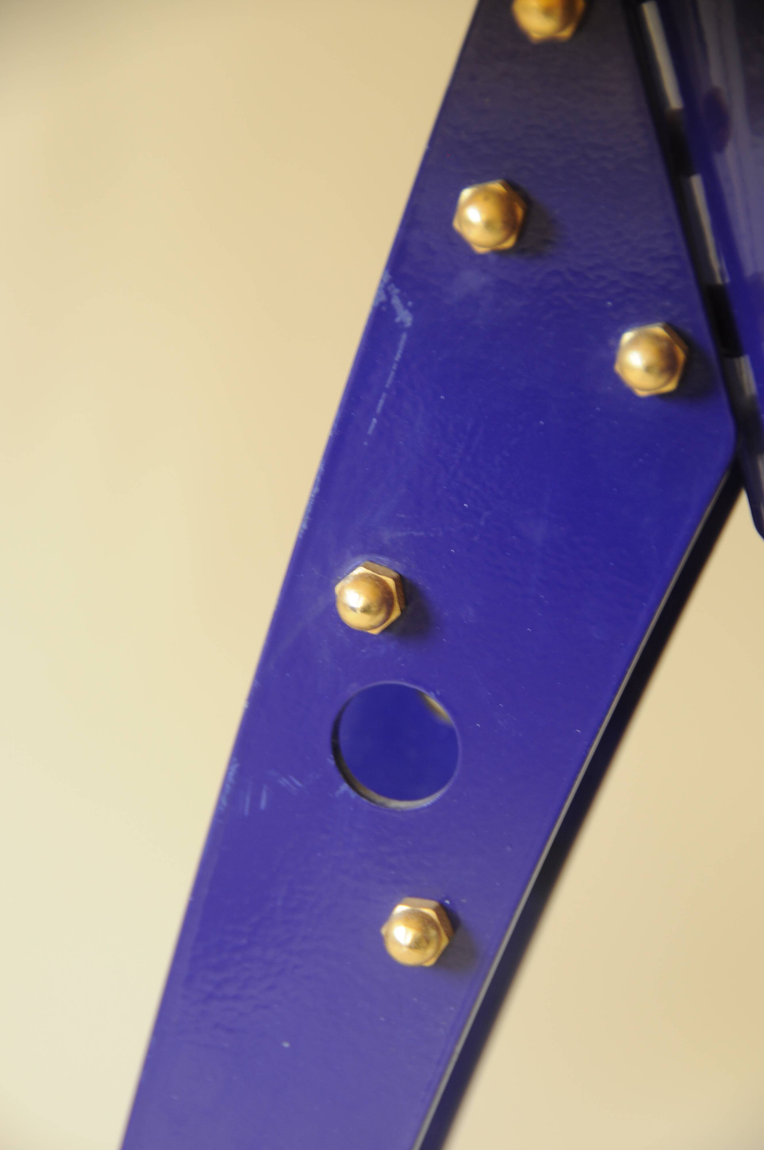 Pair of blue industrial design lamps with yellow shades - Space Age Rocket