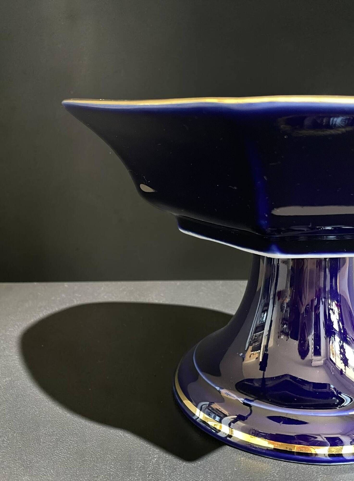 Vintage footed cup bareuther bavaria, cobalt and gold porcelain, 1st year.