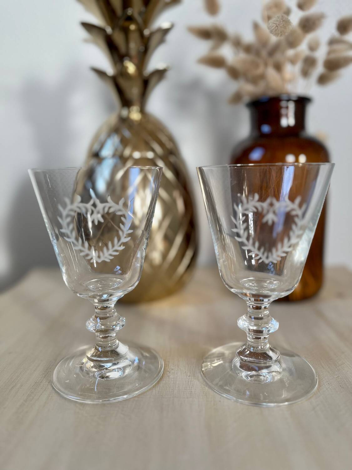 Pair of stemmed wine glasses