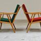 Pair of green-red boomerang armchairs by Antonin Suman for Ton (Thonet) 19