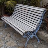 Banc de jardin ou intérieur pieds sabots fer forgé  bois