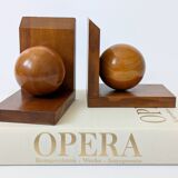 Pair of vintage bookends with polished wooden balls, Art Deco style