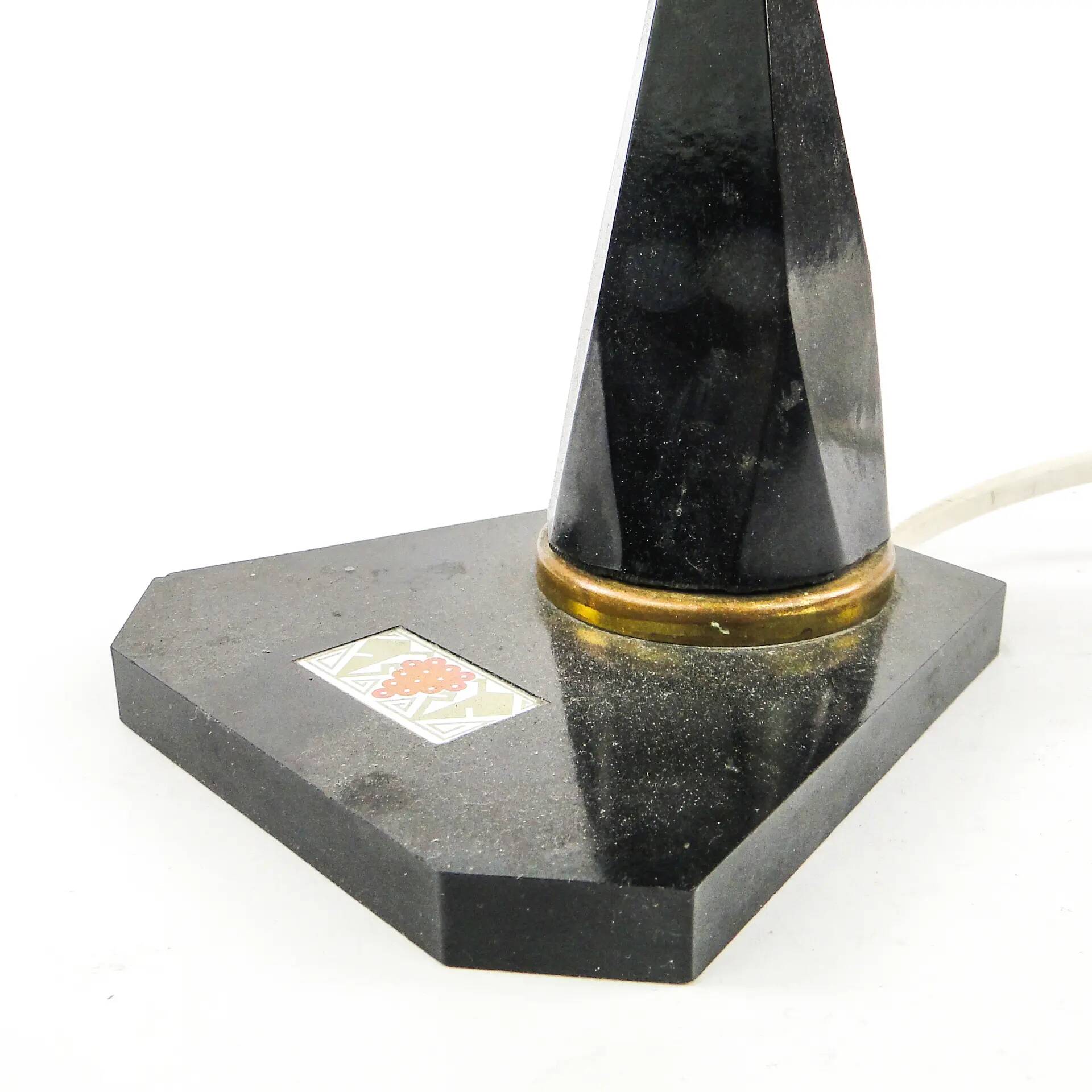 Folk table lamp, bakelite, brass, stone, USSR, 1950s