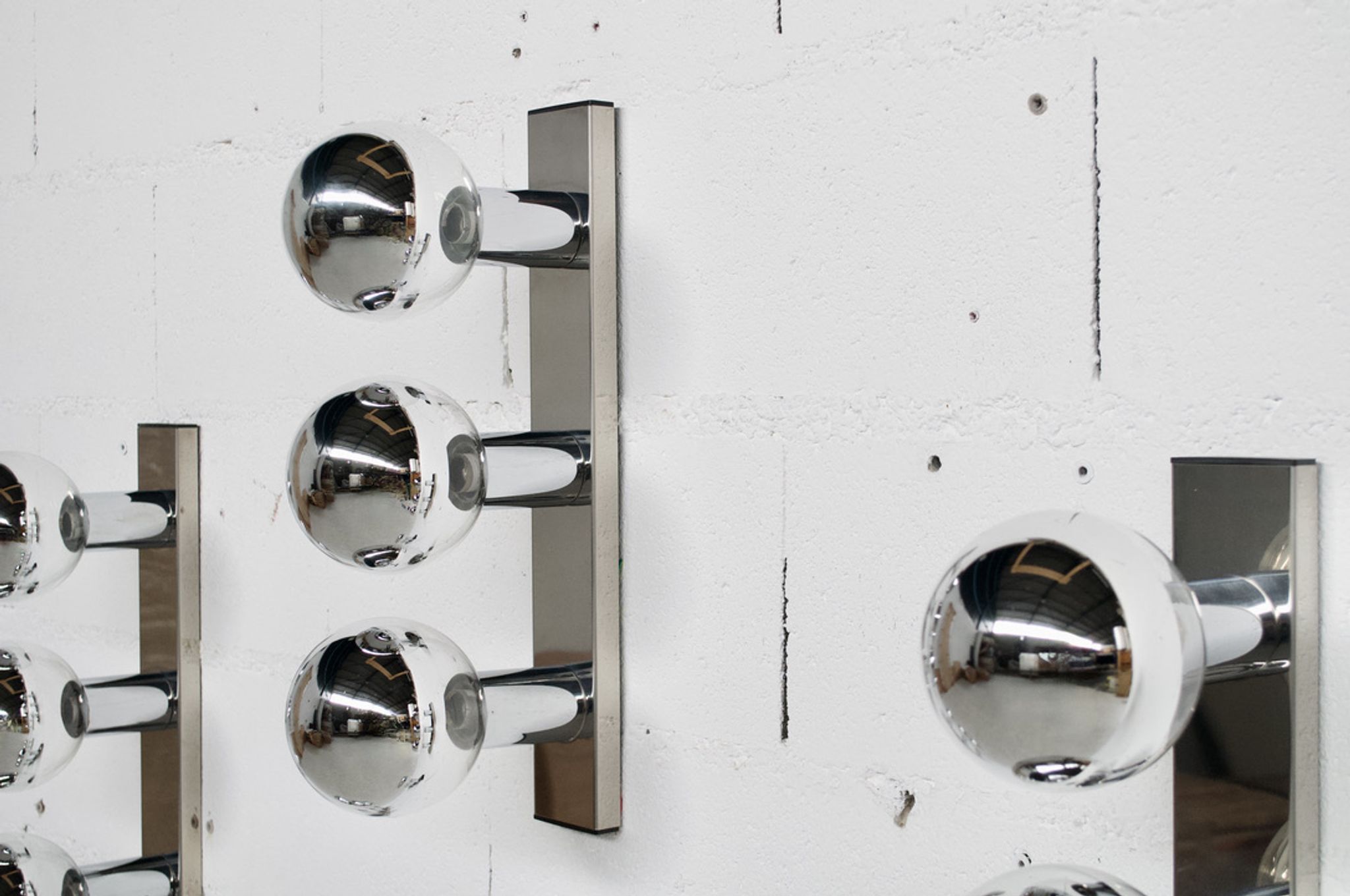 5 CHROME STEEL WALL LAMPS/CEILING LAMPS BY MOTOKO ISHII 70' YEARS EDITOR