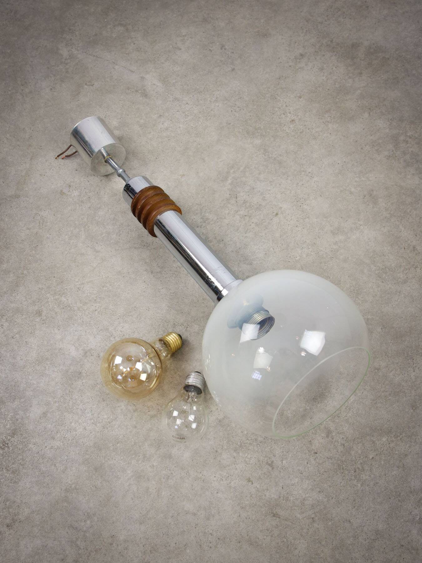 Vintage Italian Chrome and Glass Pendant Lamp