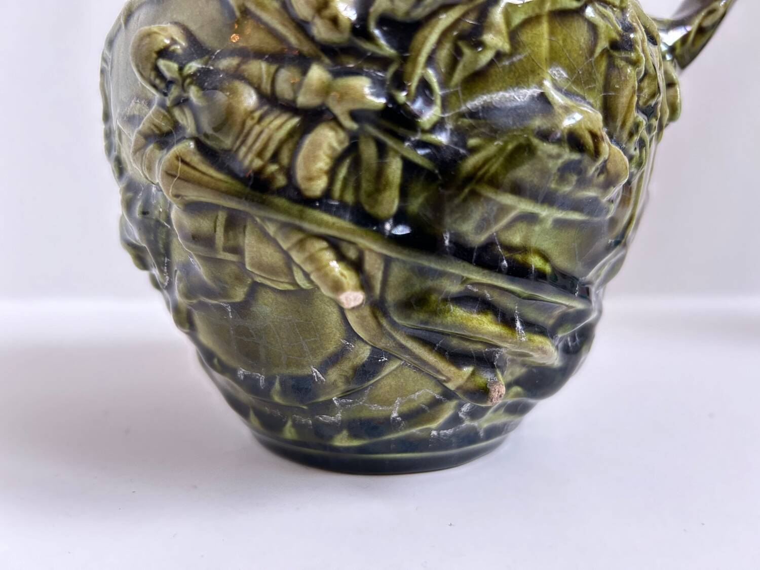 Sarreguemines majolica slip pitcher