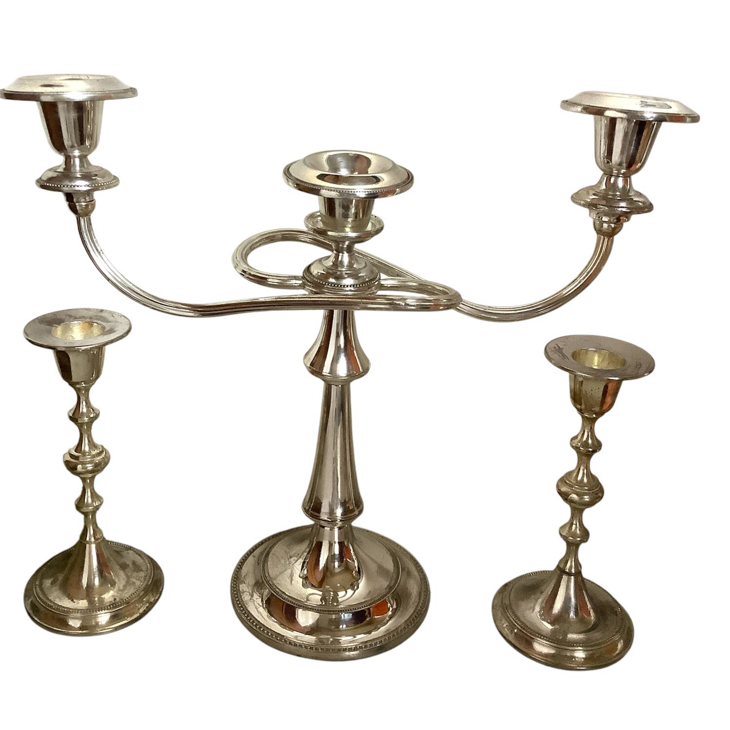 Candelabres en métal argenté - Ensemble de 3 pièces élégantes