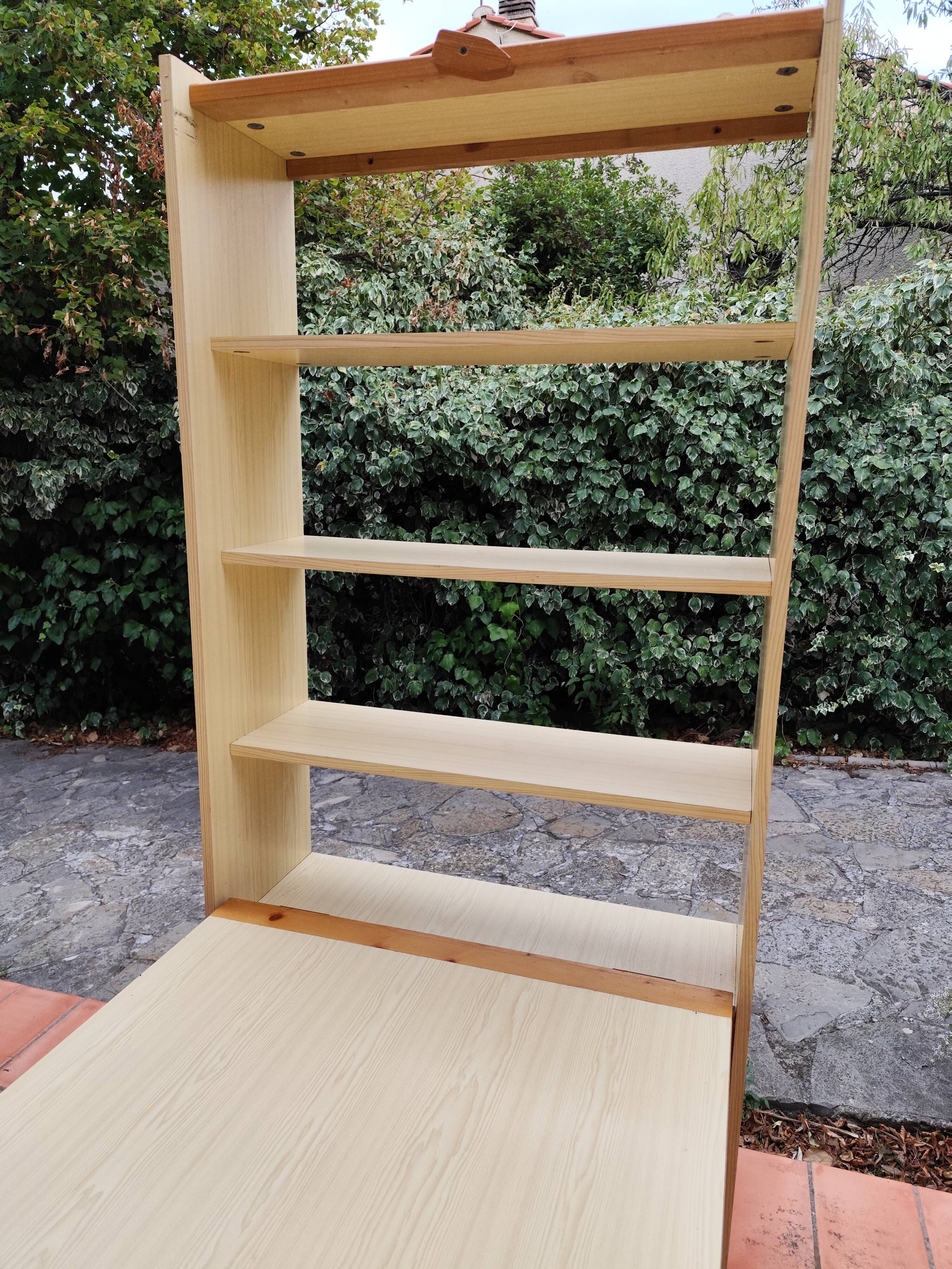 Vintage Pine Freestanding Retractable Bookcase Desk Table