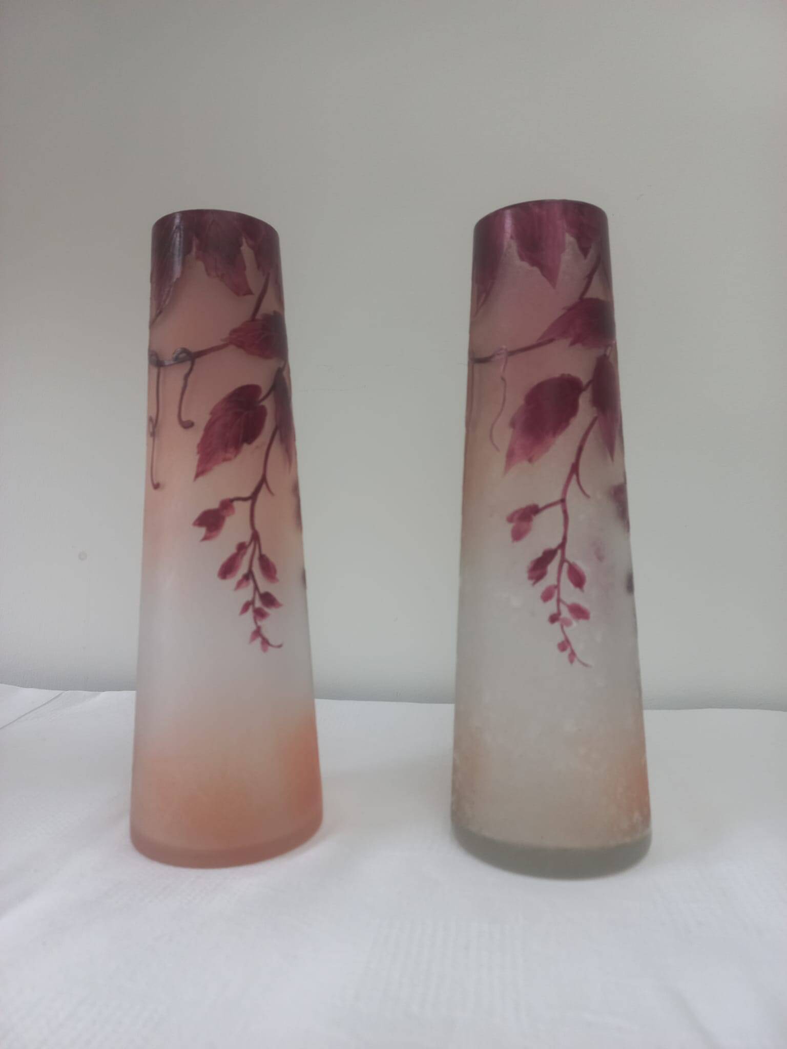 Pair of frosted ruby glass Legras vases