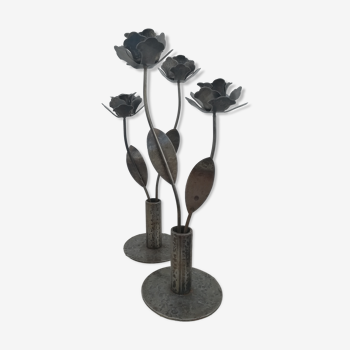 Raw hammered metal candlesticks