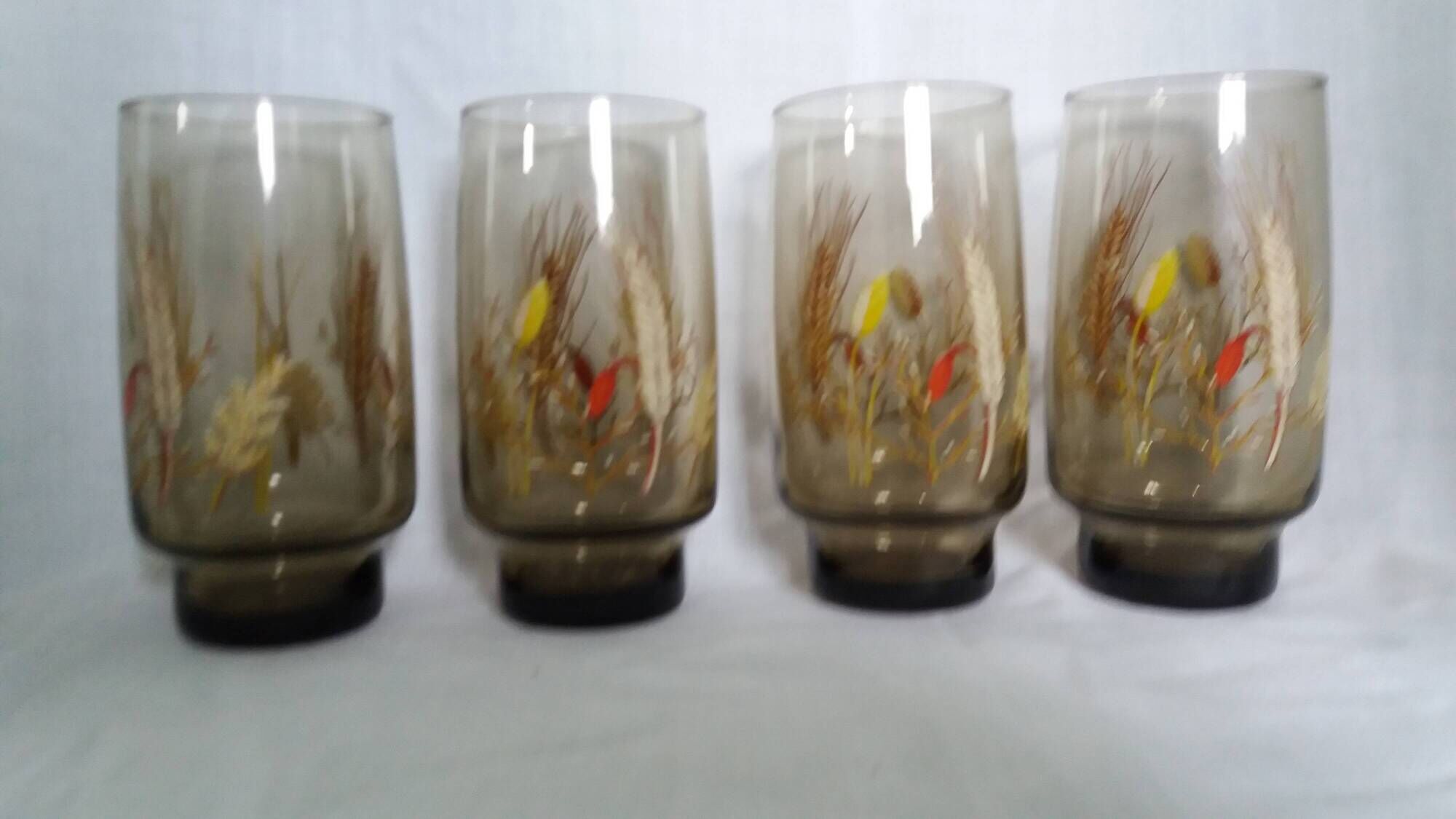 Verres Luminarc Tivoli set of 8, large amber glasses with a grass motif.