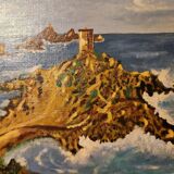 Ancient marine painting on isorel with a wooden frame.