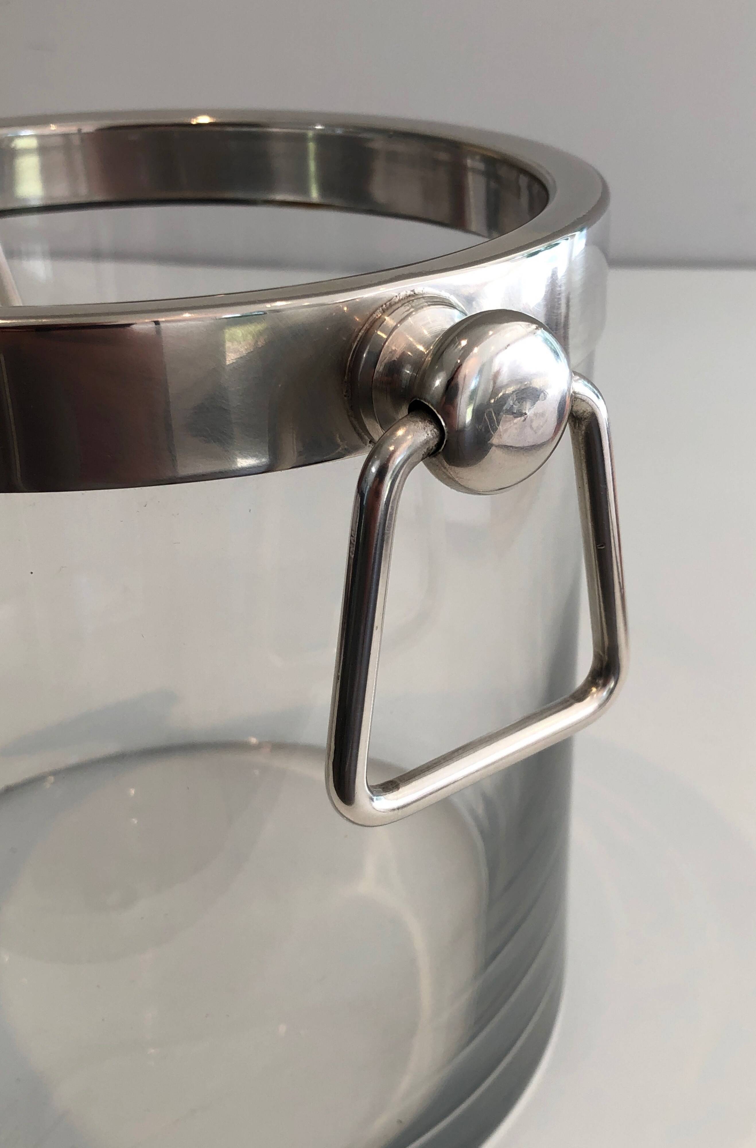 Champagne bucket design in glass and silver-plated metal
