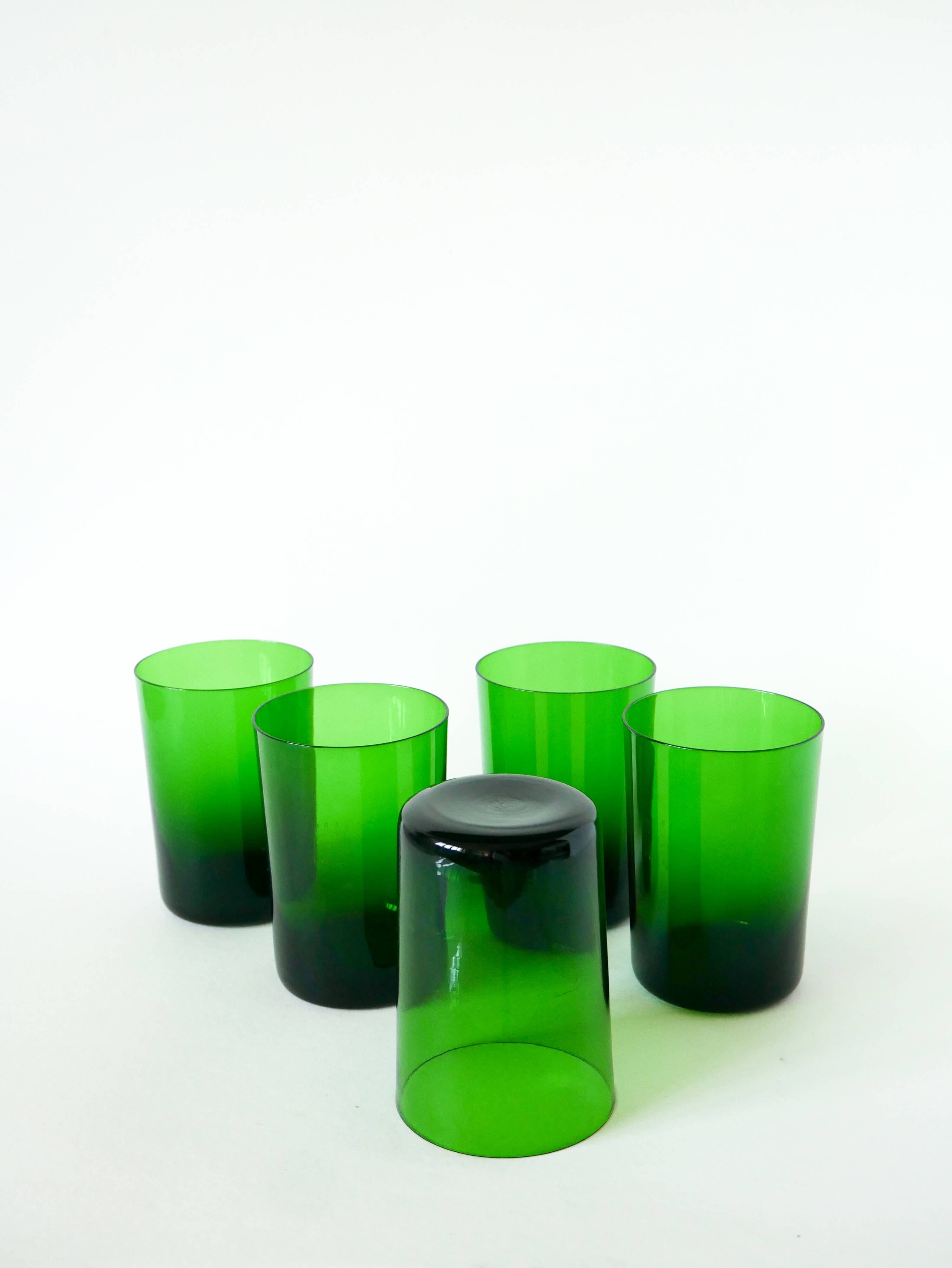Set of 5 Long Drink water glasses, Green, 1970 - 12 X 8 cm