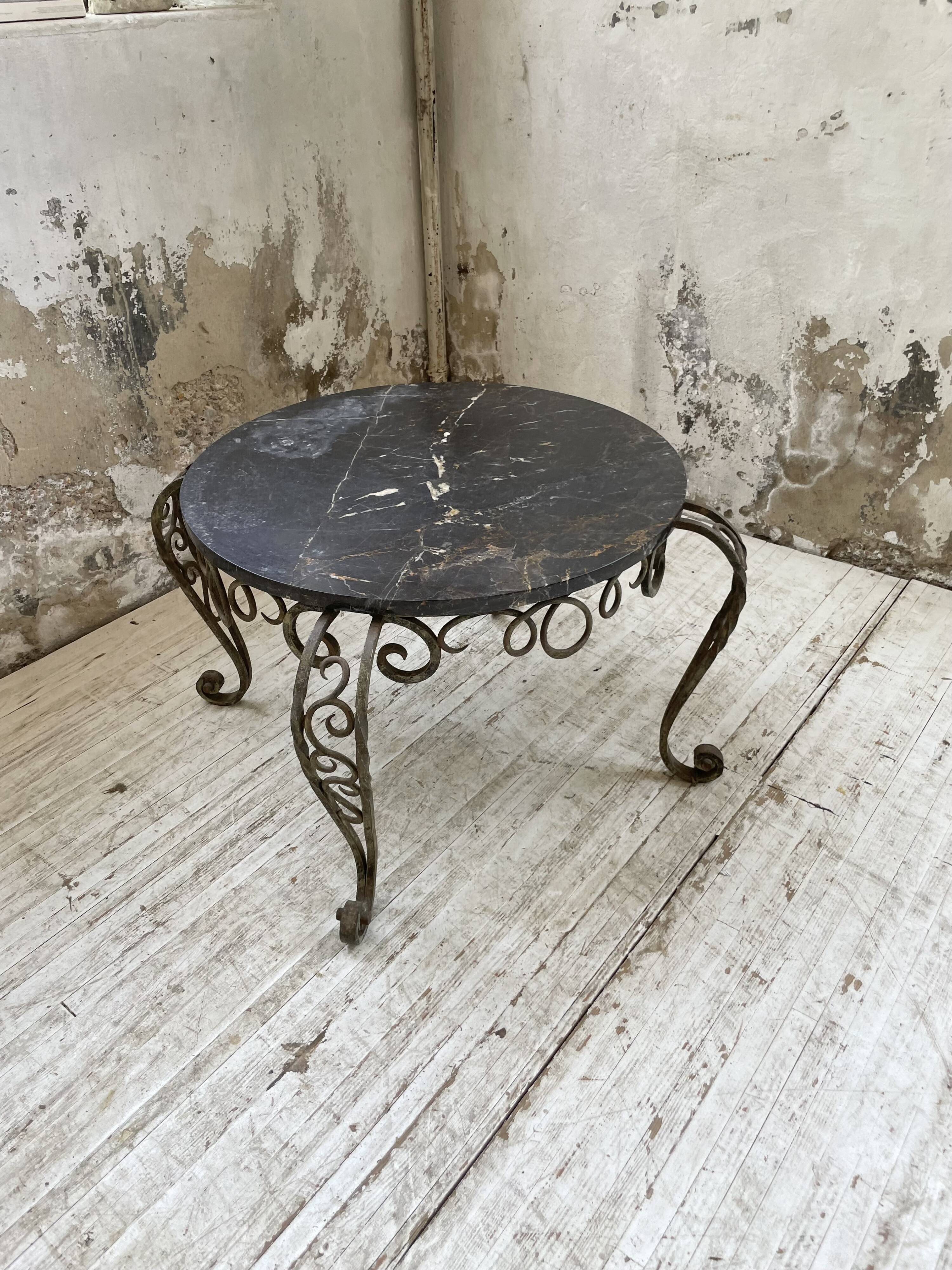 René Drouet coffee table in metal and black marble.