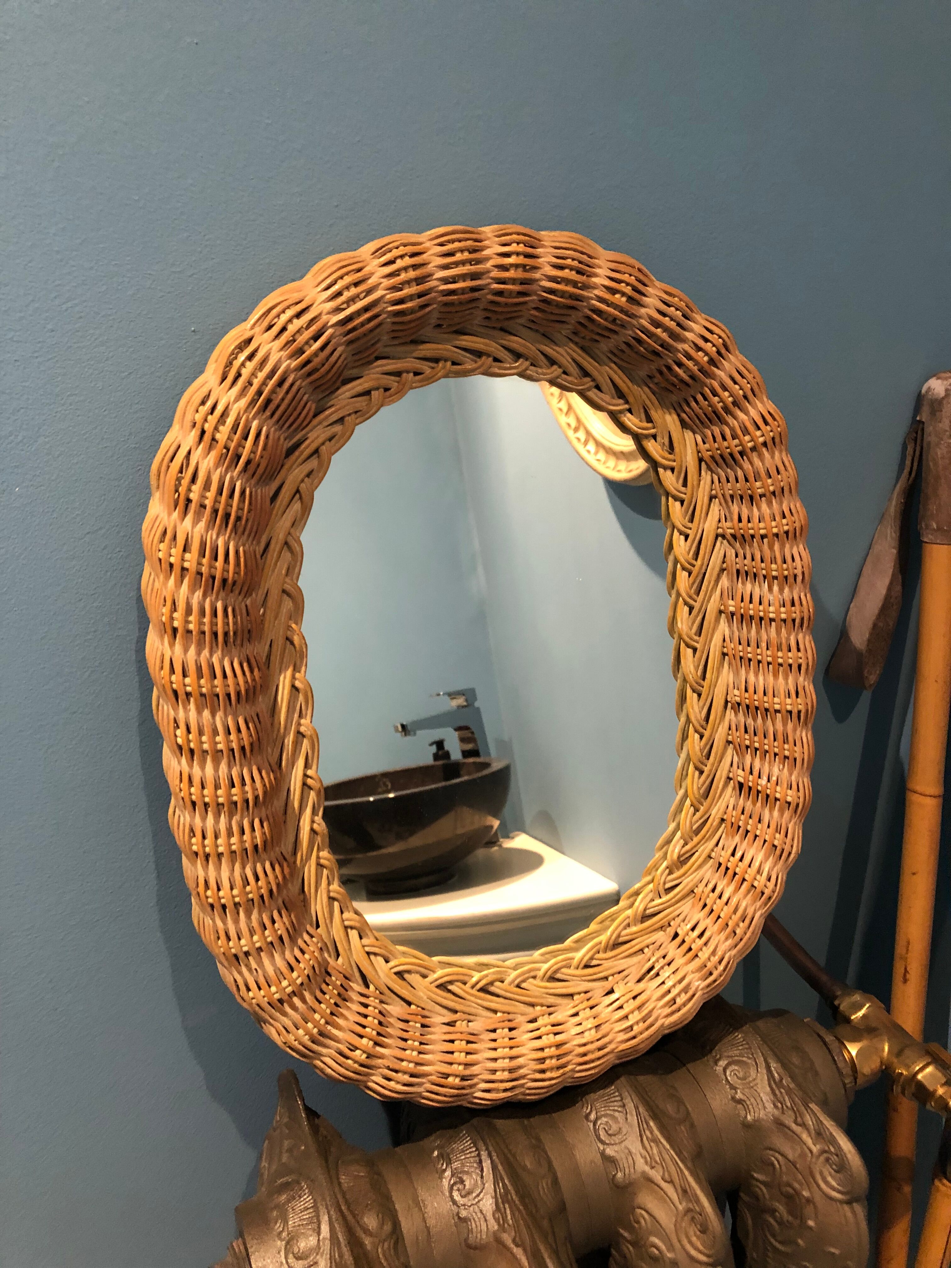 Old rattan mirror tread year 50-60