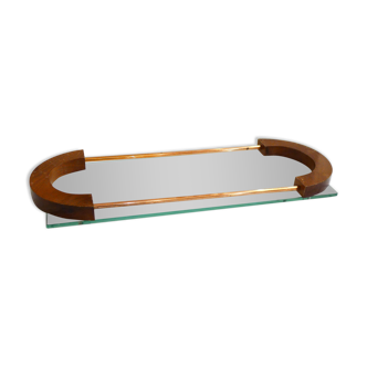 Art Deco tray, made out of glass, wood and copper