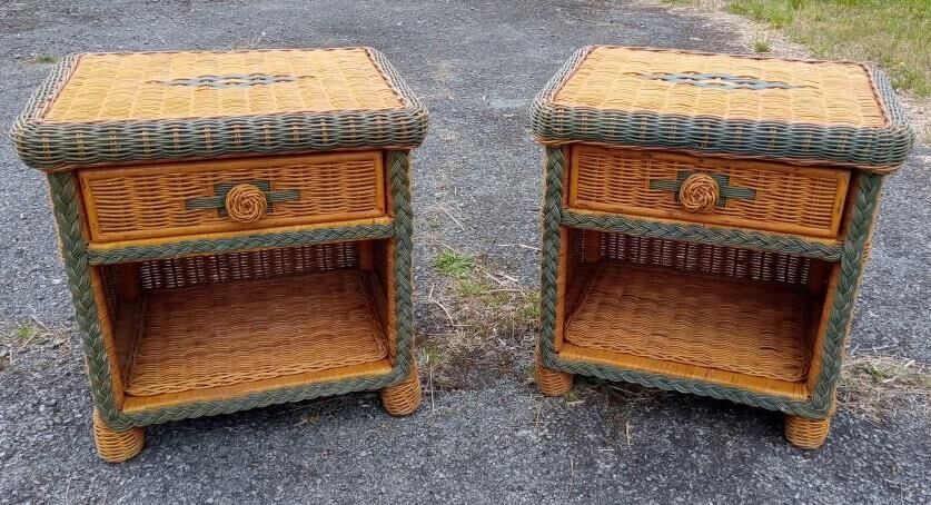 Pair of rattan bedsides