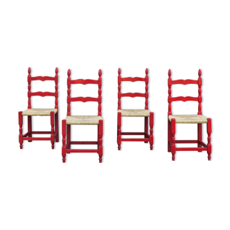 Rustic beech dining chairs, spain, 1960s, set of 4