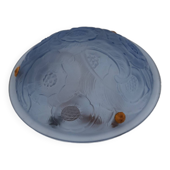 Art deco style basin pendant light in blue frosted glass