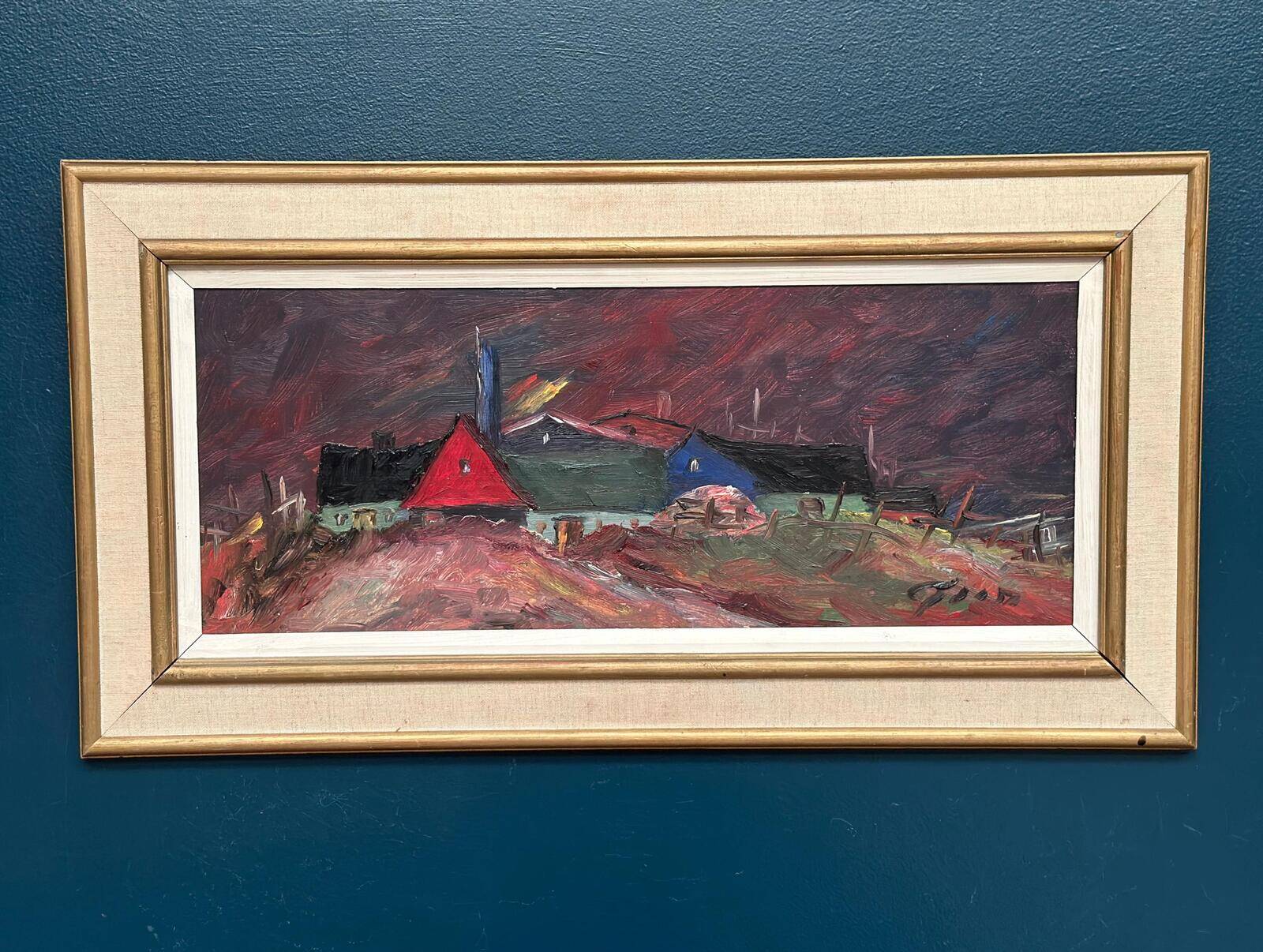 Original Swedish Oil on Panel – “Huts” – Vintage & Framed – 77 × 41 cm