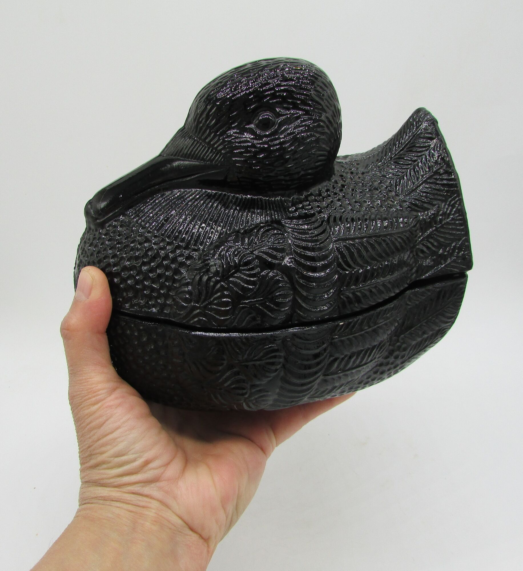 Duck candy box vintage molded glass